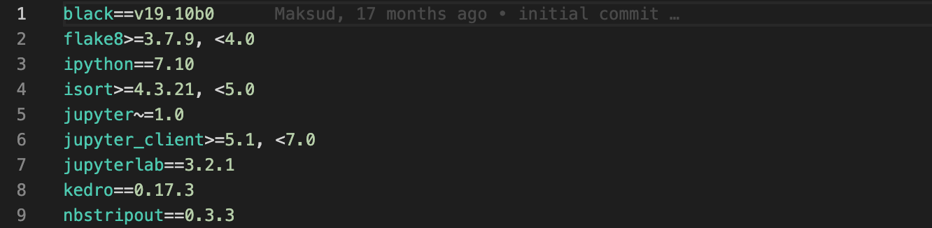 Use requirements.txt, or similar file for every analytics project for ease of requirements tracking